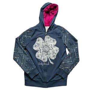 Girls Lucky Brand Blue Full Zip Hoodie Sweatshirt  - Size Large